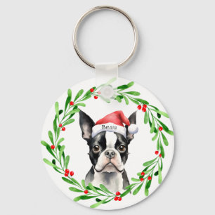 Porte-clés Chien de Noël Boston Terrier Terrier Fêtes Animaux