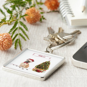 Porte-clés Chien de Noël Funny avec arbre