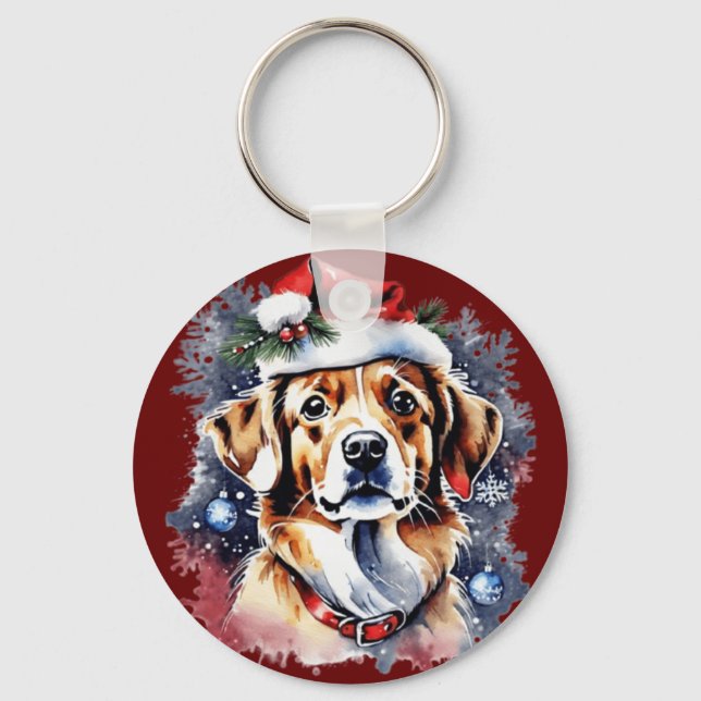 Porte-clés Chien de Noël mignon (Recto)