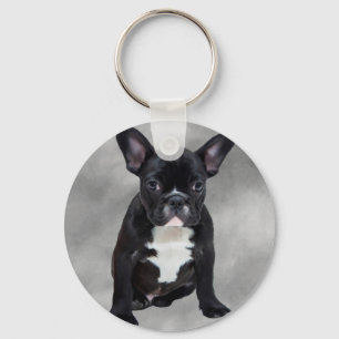 Porte-clés Chien de taureau français assis aquarelle peinture