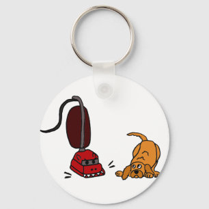 Porte-clés Chien drôle effrayé de l'aspirateur