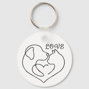 Porte-clés Chien et Chat Minimaliste Cœur - Conception d'art