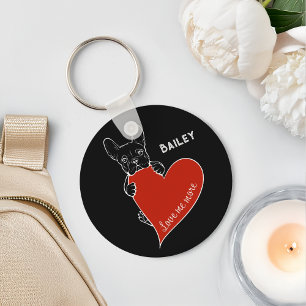 Porte-clés Chien français mignon personnalisé avec un coeur r