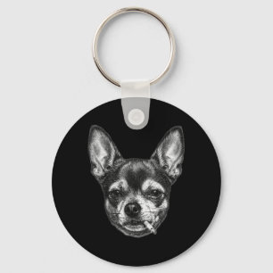 Porte-clés Chien fumant une cigarette Mème drôle de Chihuahua