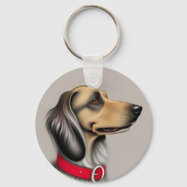 Porte-clés Chien gracieux avec collier rouge Posé latéralemen