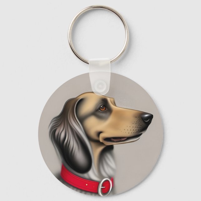 Porte-clés Chien gracieux avec collier rouge Posé latéralemen (Recto)