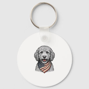 Porte-clés Chien gribouillé patriotique Gravure vintage vecte