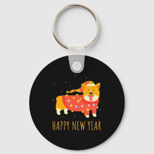 Porte-clés Chien heureux Corgi célébrant la nouvelle année No