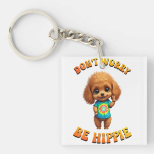Porte-clés Chien heureux hippie chiot caniche