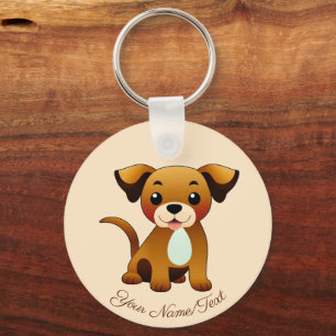 Porte-clés Chien joyeux, brun, assis -