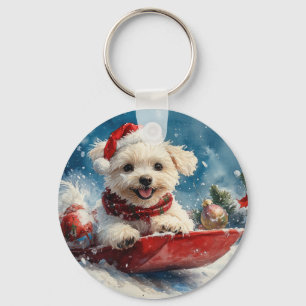 Porte-clés Chien maltais dans la corniche laissez passer Noël