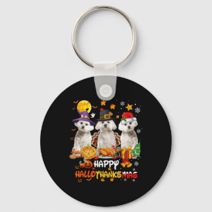 Porte-clés Chien maltais Joyeux Halloween Thanksgiving Joyeux