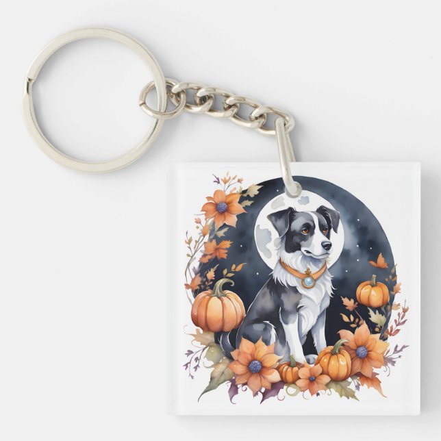 Porte-clés Chien mignon Halloween Floral Moon Canine Lover (Devant)
