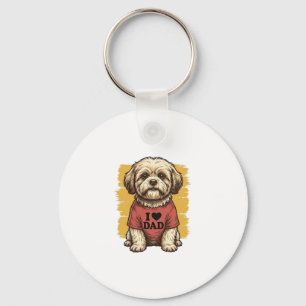 Porte-clés Chien Mignon J'Aime Papa Gravure Vintage Vector De