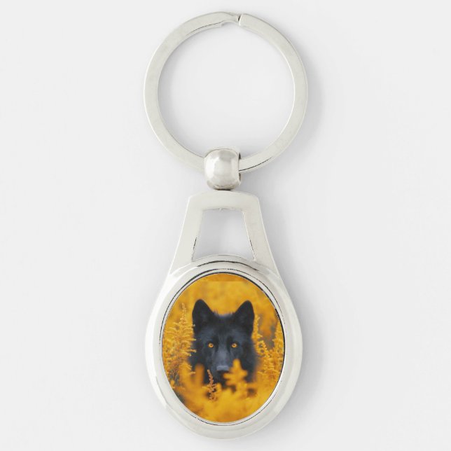 Porte-clés Chien noir aux yeux d'or étonnants (Devant)