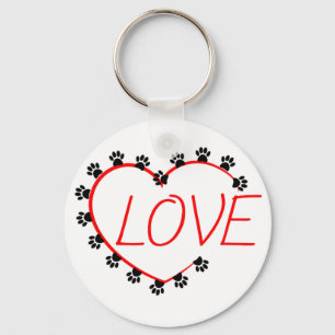 Porte-clés Chien Paws Red Heart Love