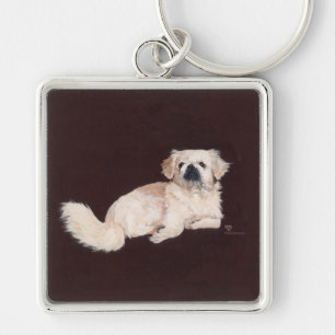 Porte-clés Chien pekingese blanc
