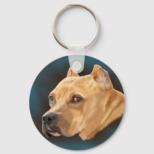 Porte-clés Chien Pitbull rouge (Recto)