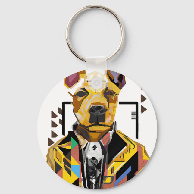 Porte-clés Chien portant un costume : Art numérique (Recto)