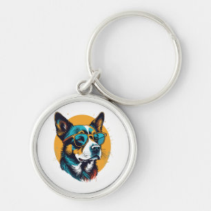 Porte-clés Chien rétro portant des lunettes de soleil