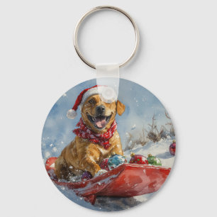 Porte-clés Chien Rhodesian Ridgeback dans un traîneau de Noël