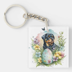Porte-clés Chien Rottweiler Oeuf de Pâques, Joyeux Rottweiler
