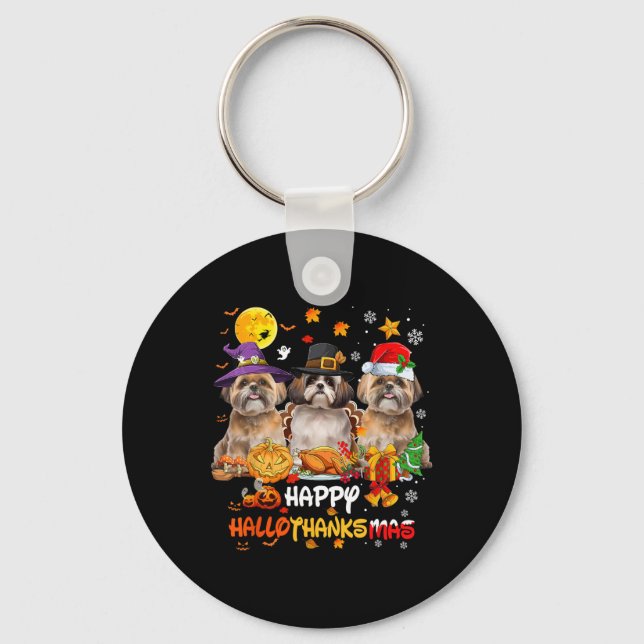 Porte-clés Chien Shih Tzu Joyeux Halloween Thanksgiving Joyeu (Recto)