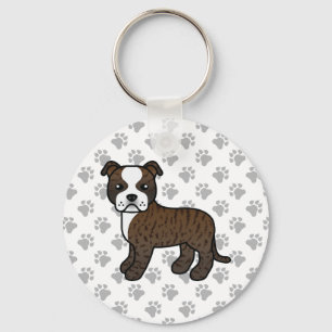 Porte-clés Chien Staffordshire Bull Terrier Bringé Et Blanc