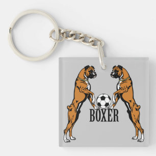 Porte-clés chiens boxeurs avec balle de football