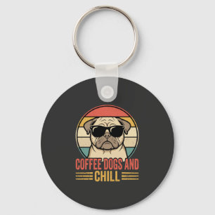 Porte-clés Chiens de café et Pug Rétro Chill
