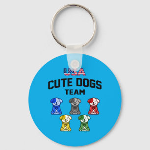 Porte-clés Chiens Mignons Drôles Équipe De Chiots Usa