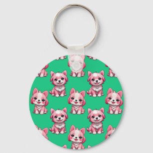 Porte-clés Chiens roses mignons - Vert 