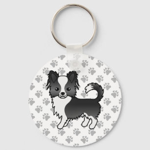 Porte-clés Chihuahua à poil long noir et blanc et pattes