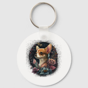Porte-clés Chihuahua mignon chien de belles fleurs fille