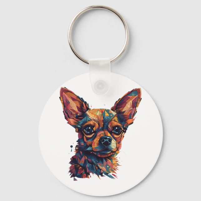 Porte-clés Chihuahua Mosaic Geometrical Art Chien (Recto)