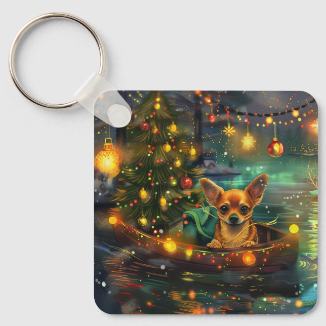 Porte-clés Chihuahua Noël Festive Voyage (Recto)