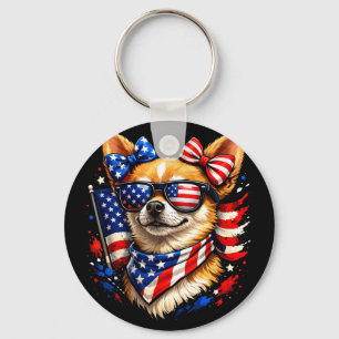 Porte-clés chihuahua patriotique lunettes de soleil drapeau a