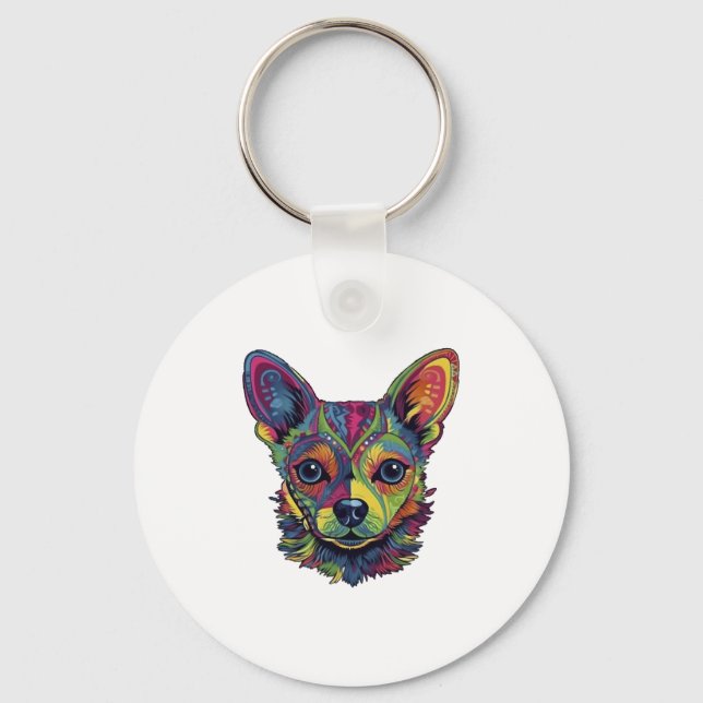 Porte-clés Chihuahua peinture Abstraite couleur mignonne chie (Recto)