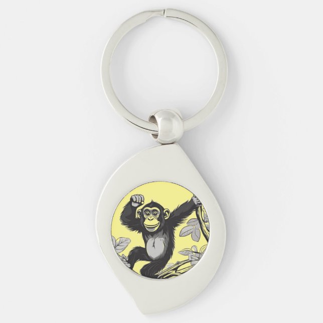 Porte-clés Chimpanzé mignon sur la branche accueille (Devant)