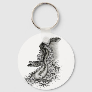 Porte-clés Chine Dragon, noir et blanc Design en Tattoostyl