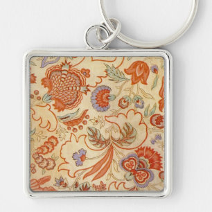 Porte-clés Chintz Floral Antique Terracotta Français Vintage