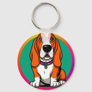 Porte-clés Chiot Basset Dessin Animé Adorable