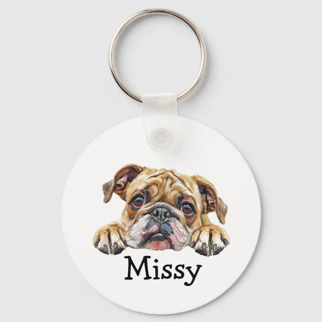 Porte-clés Chiot Bulldog Personnalisé (Recto)