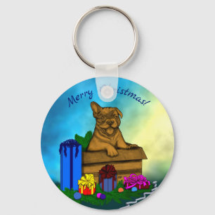 Porte-clés Chiot dans une boîte, Joyeux Noël