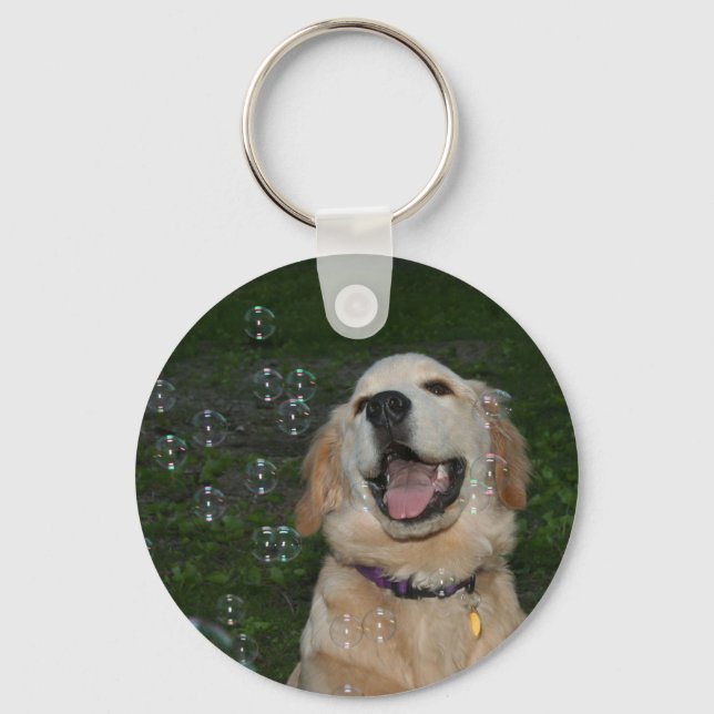 Porte-clés Chiot d'or rétriever en bulles (Recto)