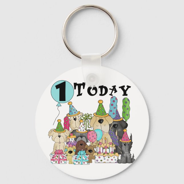 Porte-clés Chiots 1er Anniversaire Tshirts et cadeaux Bash (Recto)