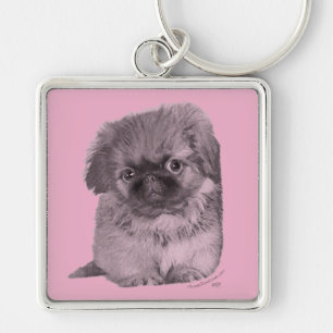 Porte-clés Chiots Pékinois sur Rose