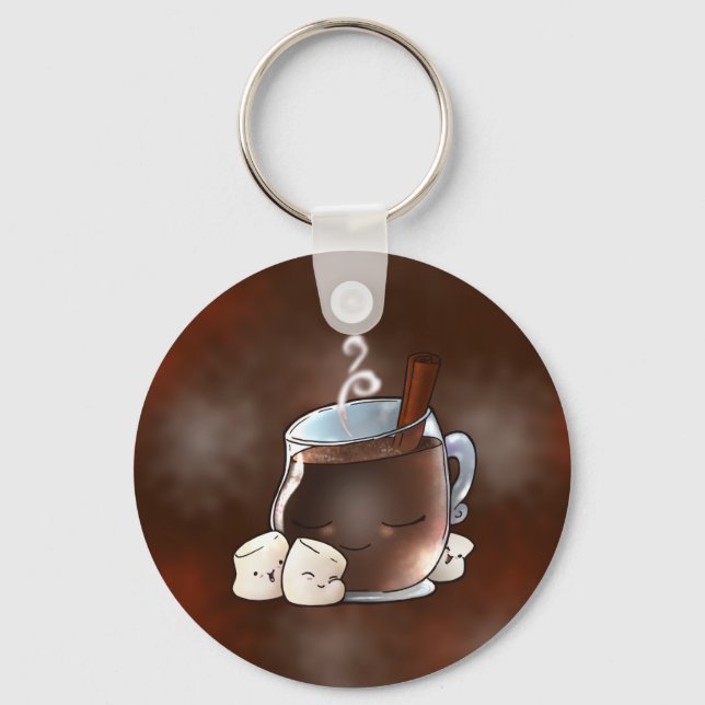 Porte-clés Chocolat chaud Kawaii et Marshmallows (Recto)