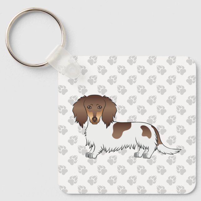 Porte-clés Chocolat & Tan Piebald Cheveux longs Dachshund & P (Recto)