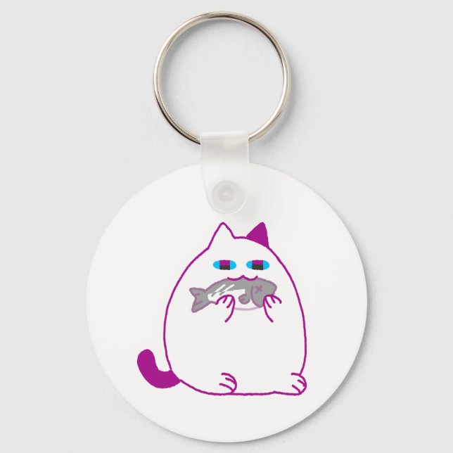 Porte-clés Chonky White Cat with a Fish (Recto)